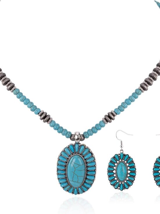 Jewelry - Rustic Couture Western Turquoise Jewelry Set – Dangle Earrings & Necklace